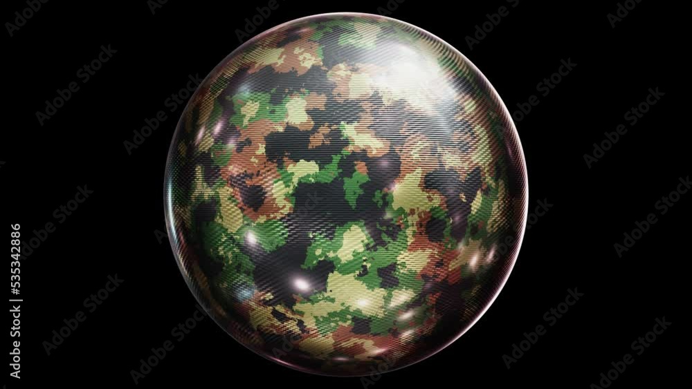 Aufkleber realistic looping 3d animation of the spinning khaki camouflage military pattern carbon fiber sphere