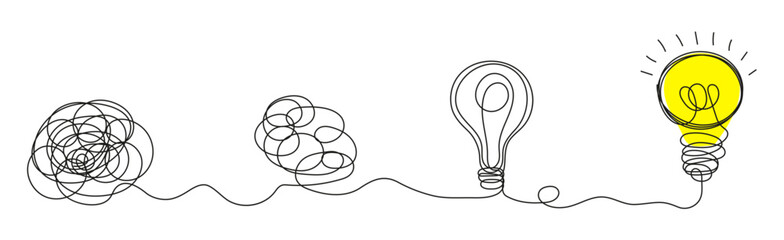 Brainstorming vector concept. Process of solving, unleashing. Idea text in sketch style.