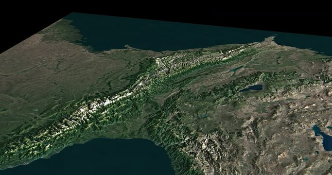 Caucasus map rotate 360 loop ccw with 3d relief 4K satellite ground height