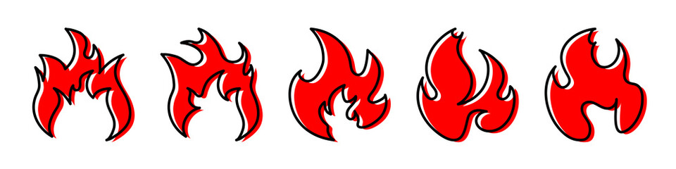 Fire flames. Fire icon set. Fire symbols. Vector illustration
