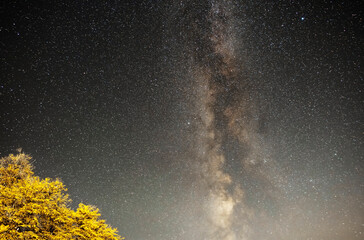 Beautiful bright milky way galaxy. Night photography, starry   sky.