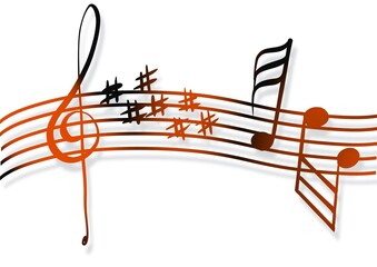 Fototapeta na wymiar Sheet music, handmade illustration of a musical score with random notes, handmade illustration.