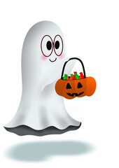 Ghost, hand made illustration of a little ghost on halloween night, hand made illustration. PNG