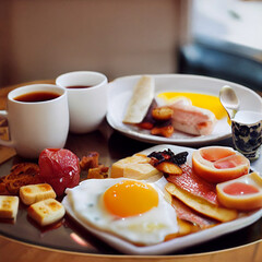 Fototapeta premium breakfast with coffee and croissant