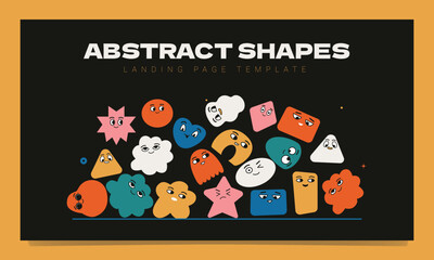 Landing page template with a collection of abstract geometric multi-colored symbols.