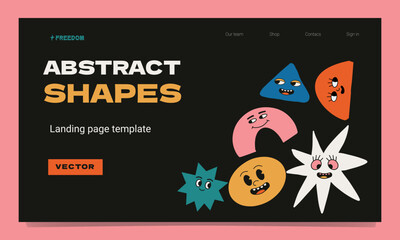 Landing page template with abstract geometric rought shapes with emotions.