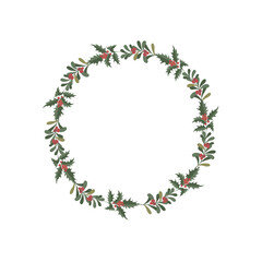 Christmas Wreath with Holly. Vector