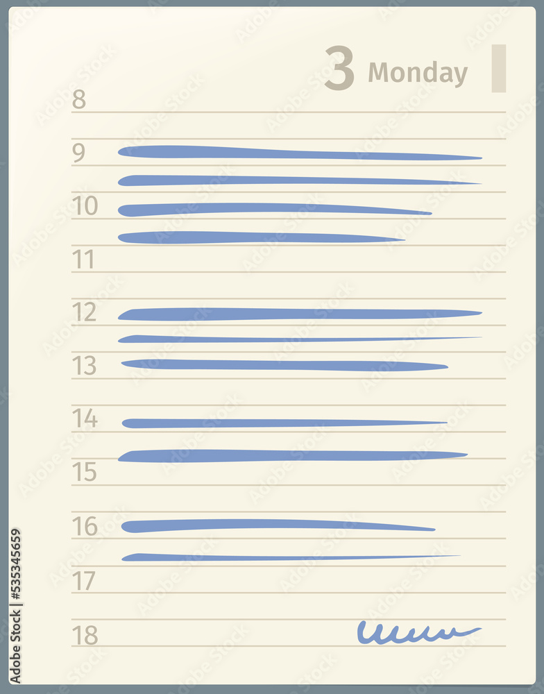 Poster vector daily planner page with date, day of week and time. notebook for keeping daily notes. notepad