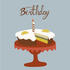 Happy Birthday card design with a Cake and lemon, Candle. 