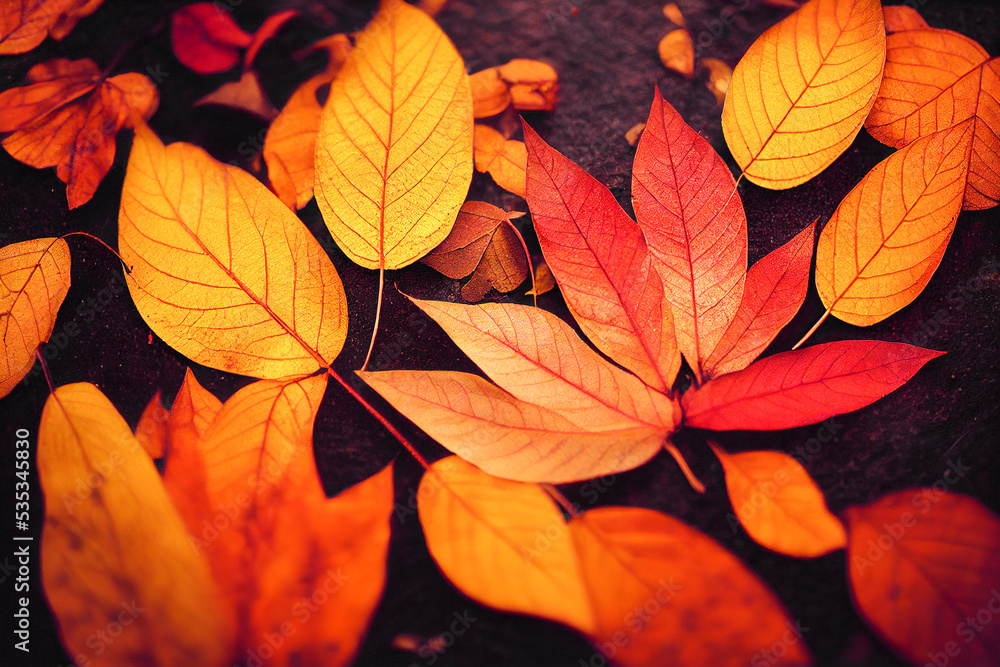 Wall mural close up view of red and yellow autumn leaves