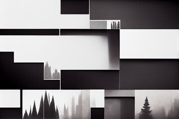 Black and white square shapes in minimalist art style