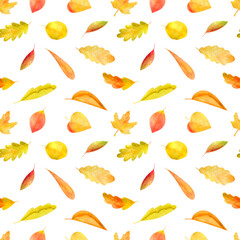 Watercolor clipart gold autumn hand drawn seamless patterns