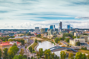 Naklejka na ściany i meble Panorama cityscape of Vilnius, capital of Lithuania