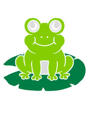 Niedlicher Frosch sitzt Seerose 