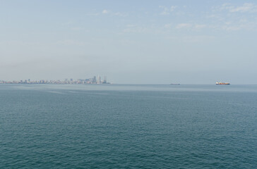 Panoramic view of Batumi, the sea and cargo ships
