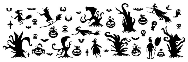black and white silhouettes of halloween 