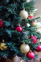 Christmas tree. Traditional Christmas decoration. blurred background