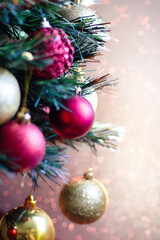 Christmas tree. Traditional Christmas decoration. blurred background