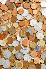 different coins on the white background