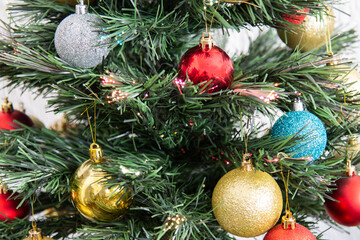 Christmas tree. Traditional Christmas decoration. blurred background