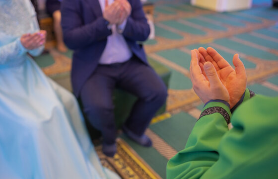 National wedding. Bride and groom. Wedding muslim couple during the marriage ceremony. Muslim marriage.