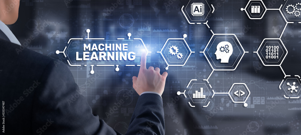 Poster machine learning modern computer technologies concept. artificial intelligence ai