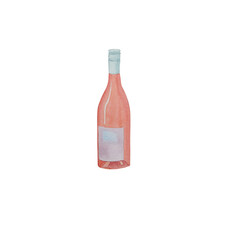 Watercolor illustration of rose wine in bottle.