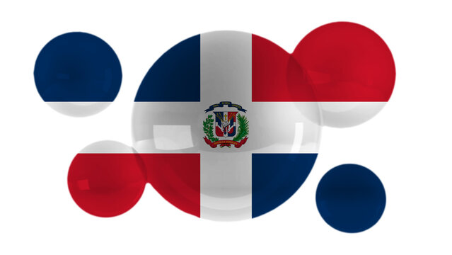 Dominican Republic flag on bubbles and white background