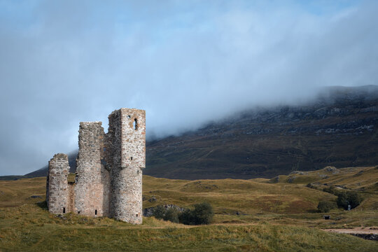 Ardvreck Castle on the shore of Loch Assynt, north west Highlands, Scotland