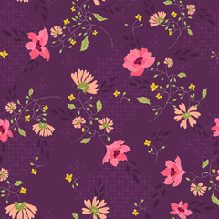 Pink Ditsy Floral with Geometric Background