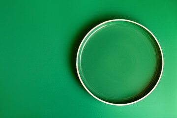 Green plate on a green background. Monochrome.
