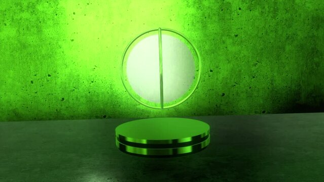 Magnetic 3D ball in air. Motion. Glowing 3D ball levitates over stand. Lamp in form of floating ball above stand