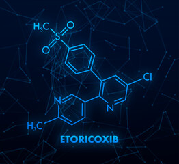 Etoricoxib concept chemical formula icon label, text font vector illustration