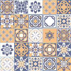 Portuguese Ceramic Tile Blue Purple Beige Color Square Geometric pattern Wall Decoration Traditional Portuguese Design