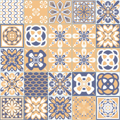 Azulejo talavera ceramic tile spanish portuguese pattern, purple white traditional retro background, vector illustration