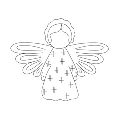 Chrismas angel simple outline hand drawn illustration, winter holidays celebration decor element