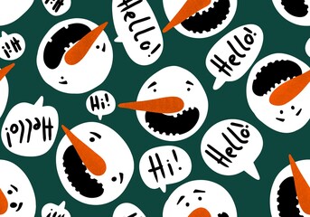 Winter seamless snowman and snowflakes pattern for Christmas wrapping paper and kids notebooks