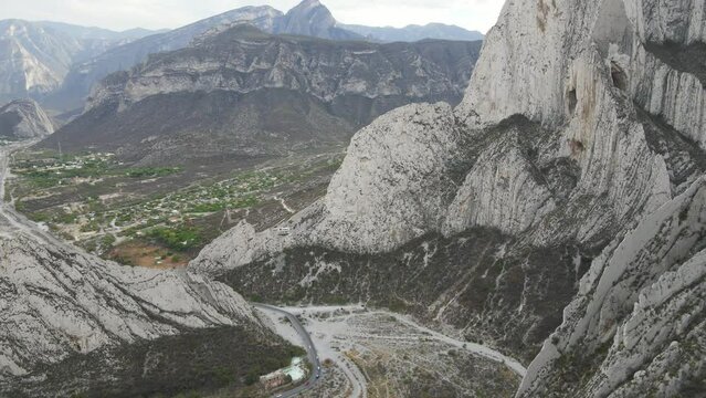 La Huasteca ecological park in Monterrey, Nuevo Leon, Mexico climbing area aerial view drone shot