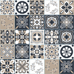 Black beige white seamless pattern for ceramic tiles in Moroccan Arabic style, vector illustration for decoration