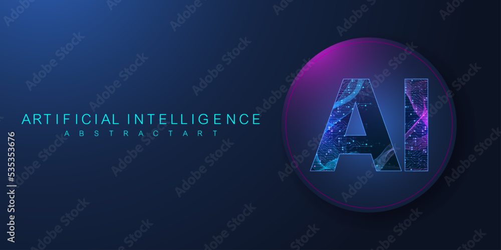 Leinwandbilder Artificial intelligence and machine learning concept futuristic vector symbol. Artificial intelligence wireless technology design. Neural networks and modern technologies concepts