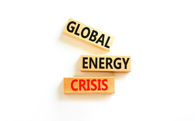 Global energy crisis symbol. Concept words Global energy crisis on wooden blocks. Beautiful white table white background. Business and global energy crisis concept. Copy space.