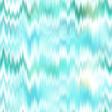 Washed teal blurry wavy ikat seamless pattern. Aquarelle effect boho fashion fabric for coastal nautical stripe wallpaper background. Stripe with blurry gradient tileable swatch.