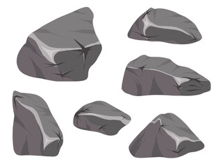 Vector Set of stones and mountains isolated on a white background. Magic stones in 2d style for game design.