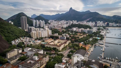 Zelfklevend Fotobehang view of the city of rio de janeiro, brazil through the lens of a drone © brefsc1993