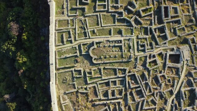 Aerial view of the remains of a medieval fortress in the town of Shumen, Bulgaria.