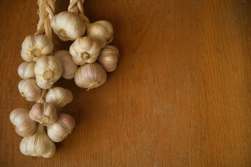 garlic on cooking table food ingredient healthy spice kitchen wood background