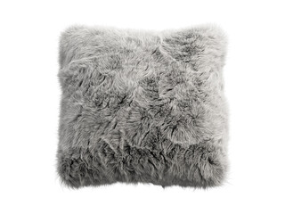 Gray fluffy square eco fur accent pillow. 3d render