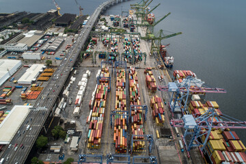 seaport of rio de janeiro, brazil full of ships with many containers for importing products