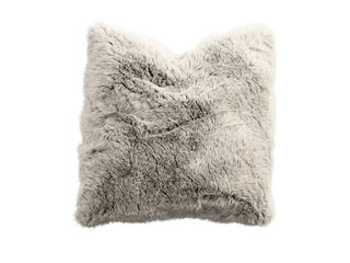 Ivory fluffy square eco fur accent pillow. 3d render