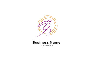 People running logo circle background in linear design style